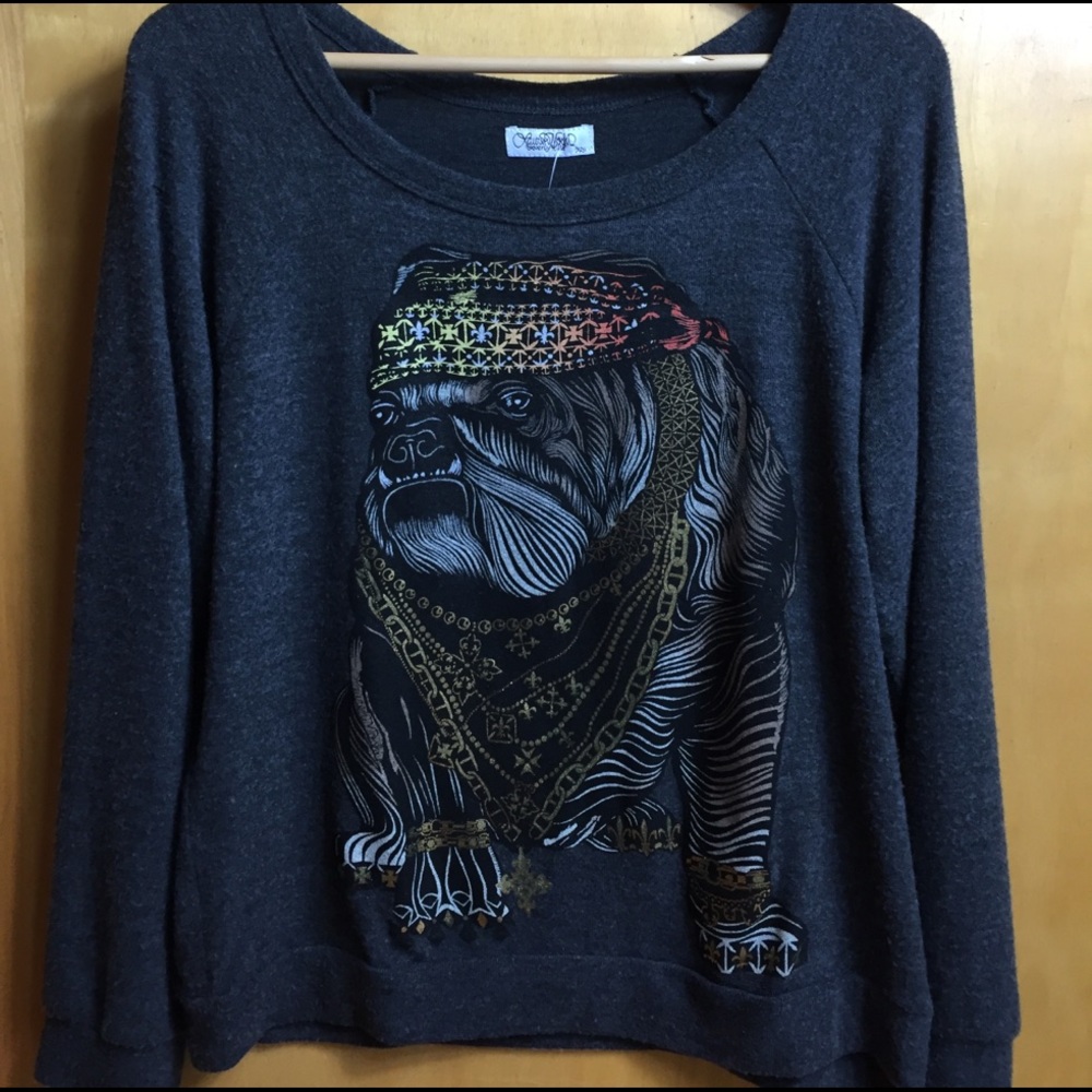 Lauren Moshi Black Graphic Bulldog Sweatshirt with Multicolor Accent - Picture 3 of 6